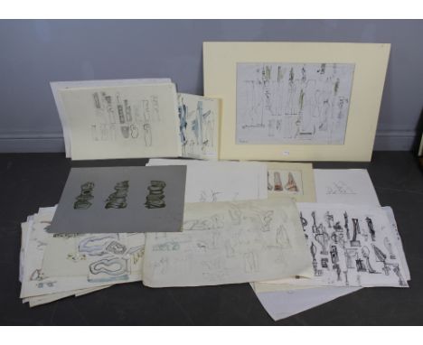 Peter Hutton (1925-2012): Isamu Noguchi - Ink Sketches inspired by the Japanese sculptor, 40cm x 54cm, one other similar, thr