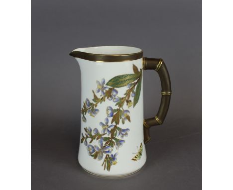 A Royal Worcester porcelain jug for Abram French & Co, Boston, decorated in colours and gilt with floral sprays and butterfly