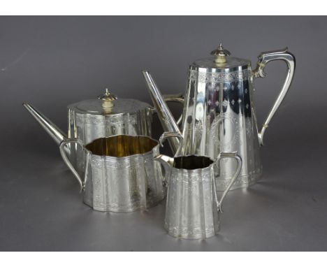 A fine Victorian silver four piece tea and coffee service of Georgian design by Daniel and Charles Houle, the oval serpentine