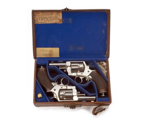 A SCARCE CASED PAIR OF .360 (No.5) P. WEBLEY & SON No.5 POCKET REVOLVERS, serial no. 72308/09, circa 1895, with 2 3/4in. ovoi