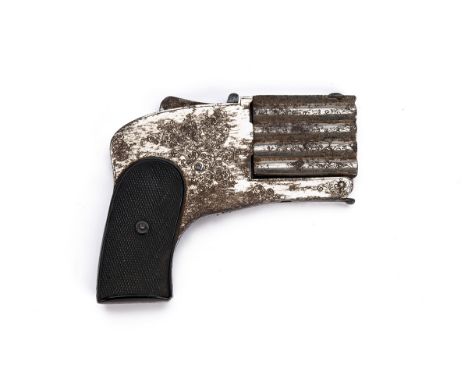 A MOST UNUSUAL .22 CENTREFIRE (5mm FRENCH) FOUR-SHOT OVER-UNDER VEST PISTOL, UNSIGNED, serial no. 22, Belgian circa 1900, wit