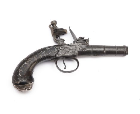 A 60-BORE FLINTLOCK RIFLED TURN-OFF MUFF PISTOL SIGNED STONE, BRISTOL, no visible serial number, circa 1785, with 1 7/8in. ir