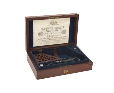 AN ENGLISH MARKET MAHOGANY REVOLVER STORAGE CASE WITH GEORGE GIBBS LABEL, late 19th to early 20th century and probably for a 