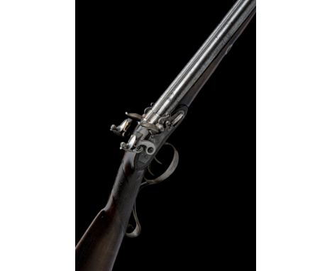 A 25-BORE FLINTLOCK DOUBLE-BARRELLED SPORTING GUN SIGNED BURNIE, no visible serial number, circa 1800, with 27in. slightly sh