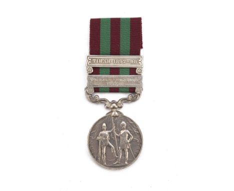 AN INDIA MEDAL TO THE 1ST DUKE OF CORNWALL'S LIGHT INFANTRY WITH TIRAH 1897-98 AND PUNJAB FRONTIER 1897-98 CLASPS, good condi