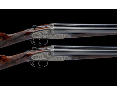 D. J. DRYHURST A FINE PAIR OF BROWN-ENGRAVED 12-BORE SELF-OPENING SIDELOCK EJECTORS, serial no. 21045 / 6, for 1989, 28in. ni