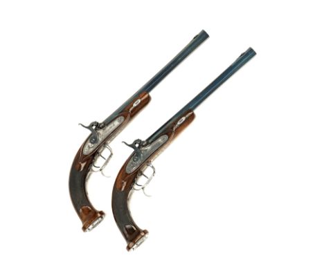 JOSEPH CONTRINER, VIENNA A PAIR OF PERCUSSION 60-BORE TARGET PISTOLS, no visible serial numbers, circa 1835, with reblued swa