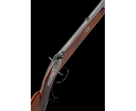 I. FUNK &amp; SON, SUHL A 100-BORE PERCUSSION SPORTING RIFLE, no visible serial number, circa 1840, with ribbon damascus octa