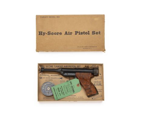 A BOXED .22 HY-SCORE MODEL 800 TARGET AIR-PISTOL, serial no. 835658, circa 1950, with internally mounted 10in. barrel, blued 