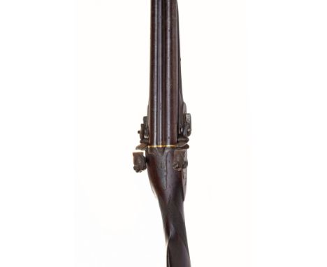A 12-BORE FLINTLOCK DOUBLE-BARRELLED DUCK-GUN SIGNED C. MOORE WITH BARRELS BY EGG, no visible serial number,&nbsp;circa 1810,