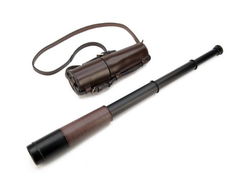 GRAY &amp; COMPANY (INVERNESS) A LEATHER-BOUND THREE-DRAW STALKING TELESCOPE, serial no. 4251, with anodised tubes, pull-out 