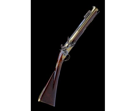 BARBAR, LONDON A 28-BORE FLINTLOCK BLUNDERBUSS WITH BRASS BARREL AND SPRING BAYONET, no visible serial number, circa 1780, al