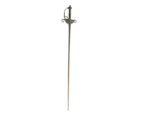 AN EARLY 17th CENTURY CUP-HILT RAPIER, possibly English circa 1630, with plain 37 1/4in. blade of flattened-diamond cross-sec