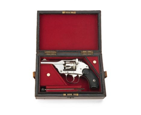 A CASED .320 (SHORT REV) P. WEBLEY & SON 'WP' HAMMERLESS POCKET REVOLVER, serial no. 1086, circa 1902, with 3in. nickel-plate