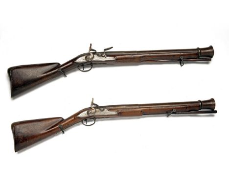 A RARE PAIR OF 4-BORE FLINTLOCK SHIP'S MUSKETOONS SIGNED L. BARBAR, FOR RESTORATION, no visible serial numbers, circa 1735, w