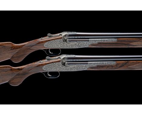 BOSS &amp; CO. AN EXCEPTIONAL PAIR OF MILES-ENGRAVED 20-BORE ROUND-BODIED SINGLE-TRIGGER OVER AND UNDER SIDELOCK EJECTORS, se