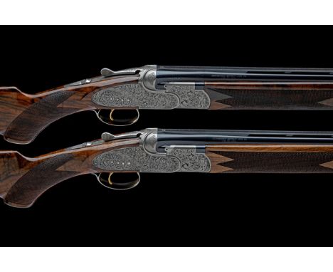 CONNECTICUT SHOTGUN MANUFACTURING CO. A PAIR OF 12-BORE 'A10 AMERICAN PLATINUM ORNAMENTAL' SINGLE-TRIGGER OVER AND UNDER HAND