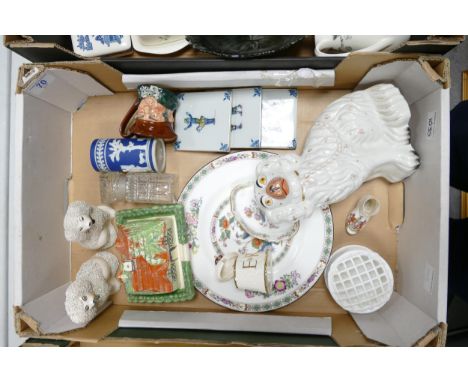 A mixed collection of items to include Staffordshire type dogs, Wedgwood Kutani Crane plate &amp; dish, Royal Doulton Charact