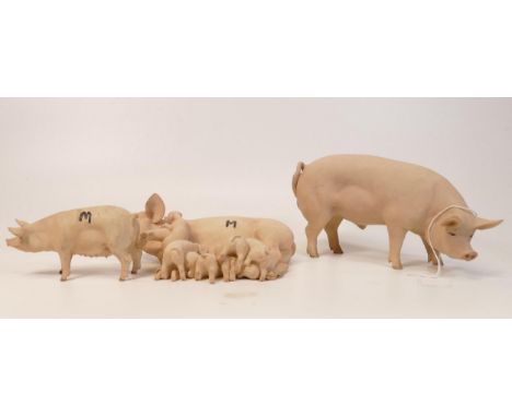 A collection of Wade Ceramic Northlight Figures of Pigs &amp; Piglets  tallest 10cm. These were removed from the archives of 