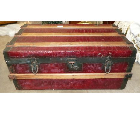 Faux Croc Skin Wooden Slatted travel trunk, length 74cm 