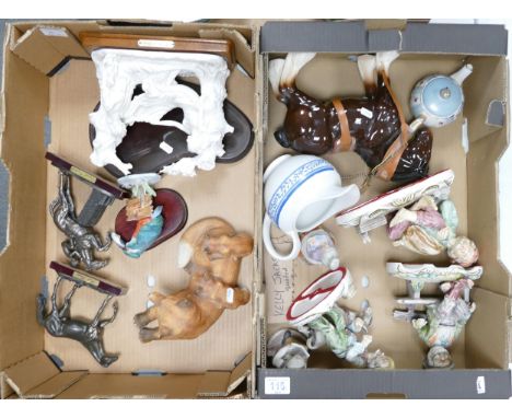 A mixed collection of items to include ceramic horse &amp; fox, metal figures etc (2 trays) 