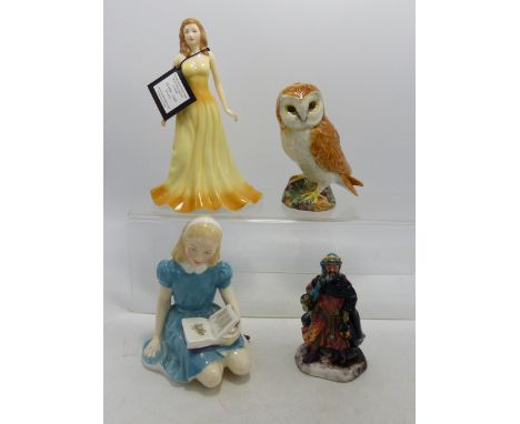 Royal Doulton Figures to include Boxed Opal, Alice Hn2158, Boxed miniature Good King Wenceslas Hn3262 &amp; Beswick small Bar