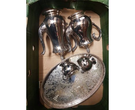 Four Piece Silver Plated Tea Service together with a Gallery Tray (1 Tray) 