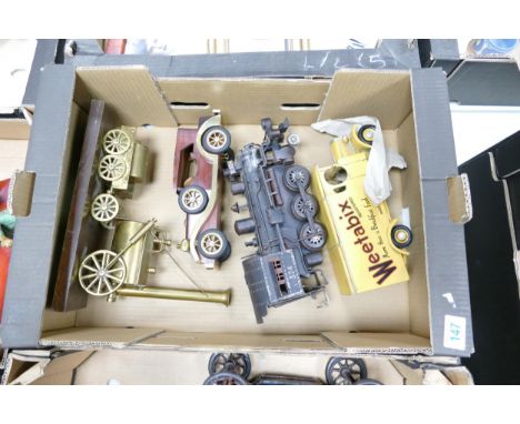 A collection of Metal &amp; similar Vintage large scale Cars together with Brass Model of Steam Engine 