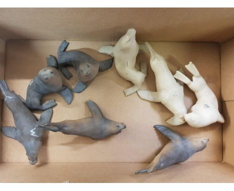 A collection of Wade Ceramic Northlight Figures of  Seals, tallest 7cm. These were removed from the archives of the Wade fact
