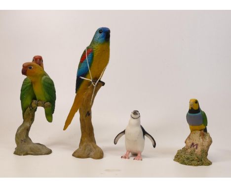 A collection of Wade Ceramic Northlight Figures of Parrots &amp; Penguin, tallest 24cm. These were removed from the archives 
