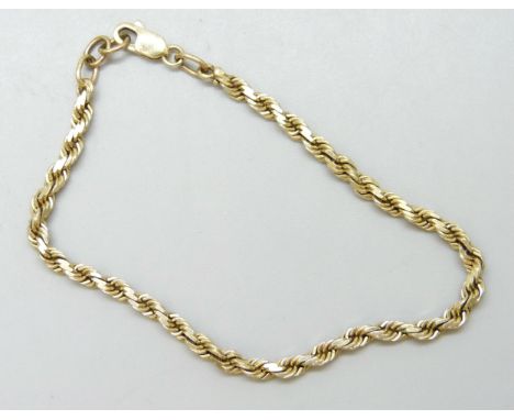 A 14k yellow gold rope chain bracelet, 6.8g