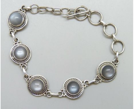A silver and Titanium Moonstone bracelet, 18.5cm