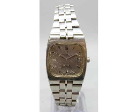 A 1970's stainless steel Omega Constellation 'TV Screen' automatic bracelet watch, date aperture to three, on an original Ome