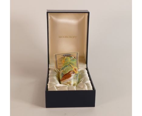 Moorcroft Enamel vase Gleam of Gold By P. Derbyshire limited edition 36/100. Boxed with certificate. Height 9cm.