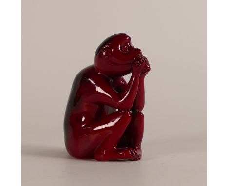 Bernard Moore, mottled Flambe model of seated monkey eating. 'BM' monogram to inside of base. Height: 7.5cm