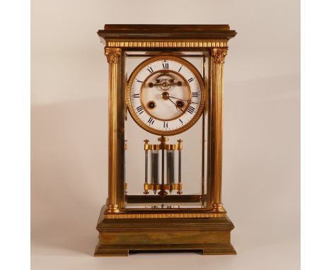 French 19th century 'Ch. Vcne' mercury regulated carriage clock. Of polished brass construction with four bevelled glass wind