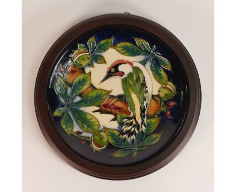 Moorcroft, Inglewood-Woodpecker pattern plate, designed by Philip Gibson. Diameter: 26cm