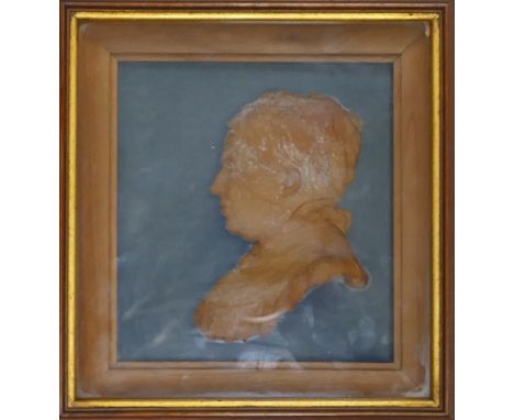 Framed Georgian Wax Side-Portrait of a lady behind glass. Framers label for 'A. W. Johnson' verso. Height: 23cm Width: 21cm
