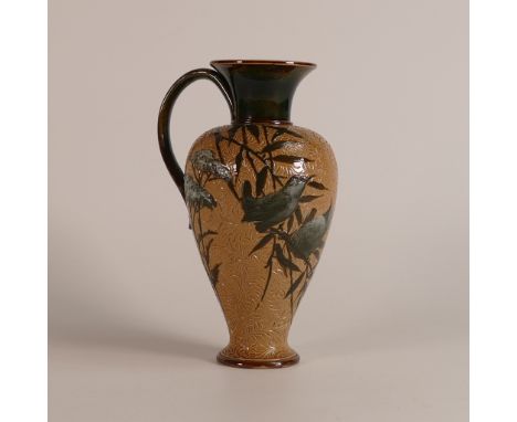 Florence E. Barlow for Doulton Lambeth, a Stoneware single handled jug decorated with Birds on a bough. Height: 18cm. r.