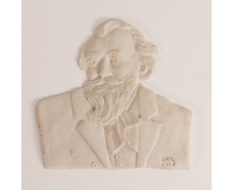 Wedgwood portrait of Johannes Brahms in white Jasper. Modelled by Michael Lowe at the master crafts Barlaston studio. Height 