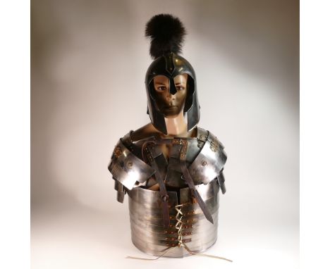 A life size replica Lorica Segmentata Roman breast plate together with Galea Centurion type helmet. Includes mannequin. Heigh