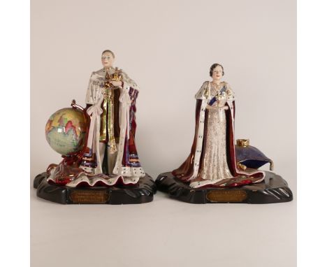 A rare pair of Carltonware figures George VI and Elizabeth for the 1937 Coronation, both handpained and gilded and each mount