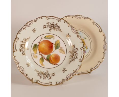 R. Gosling and R. Shufflebotham for Minton, two hand painted fruit and floral cabinet plates. Cream and pale green ground bor