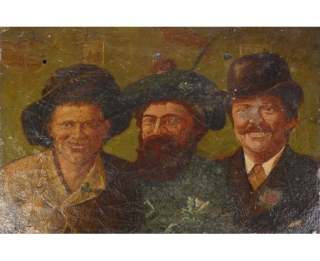 19th century satirical portrait Irishman, Scotsman and an Englishman. Oil on canvas. Unframed. Size incl. frame, Height: 20cm