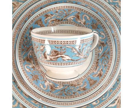 Wedgwood, Blue Florentine pattern tea, coffee and dinner ware including platters, tureens, teacups, coffee cans, saucers, din