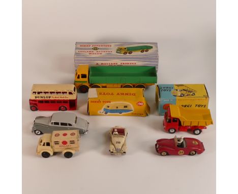 A Collection of Dinky and Corgi cars, includes Dinky 934 Leyland Octopus Wagon, Dunlop Double Decker Bus 290, M.G. Midget, Su