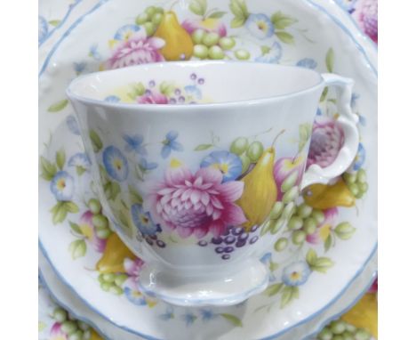 Royal Albert, Summer Garland pattern part tea service. Includes tea pot, twelve side plates, ten saucers, nine tea cups, suga