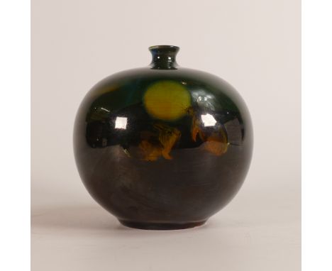 Royal Doulton, Titanian vase of globular form. Painted with moonlit scene with rabbits. Height: 9cm. r