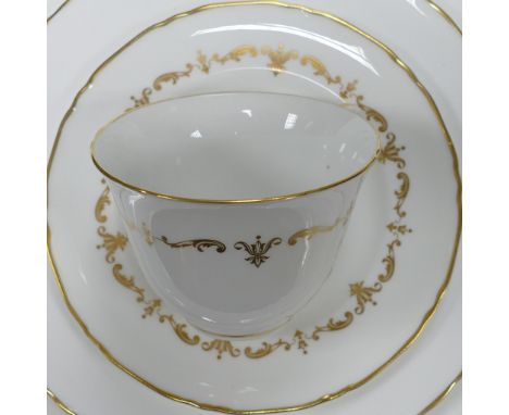Royal Worcester, Chantilly Gold pattern dinner service items includes dinner plates, Bouillon cups and saucers, gravy boat an