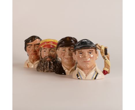 Four small Royal Doulton character jugs to include Jack Hobbs D7131, Len Hutton D6945, Freddie Trueman D7090 and W.G Grace D6